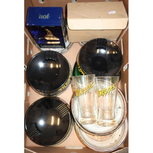 589 - Selection of breweriana including various ashtrays, Schweppes glasses etc