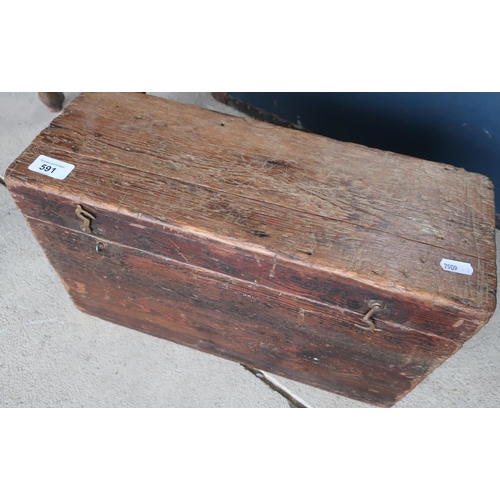 591 - Rustic rectangular hinged tool type box
