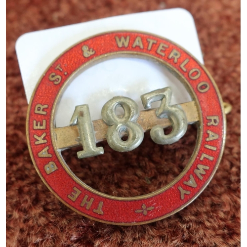 60 - Scarce enamel Baker Street and Waterloo Railway cap badge by J R Gaunt & Son No 183