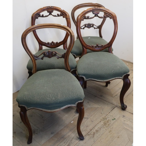 547 - Set of four Victorian walnut balloon back type dining chairs with upholster seats