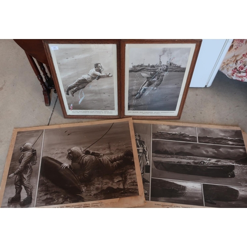 157 - Framed & mounted G. H. IAVIS Diving Prints for Submarine Escape, another unframed similar print for ... 