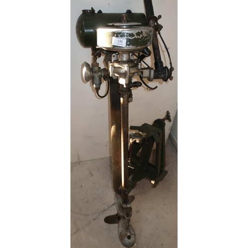 170 - Military issue seagull outboard engine with mounting bracket and fuel can