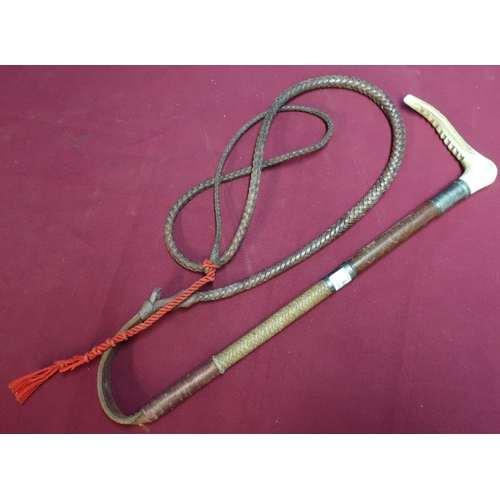 448 - Swaine & Adeney Ltd of London antler handled hunting whip