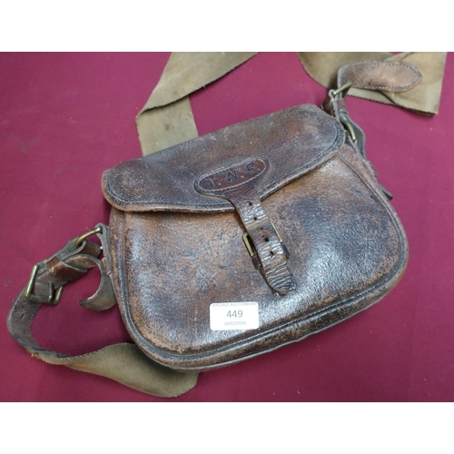 449 - Vintage leather cartridge bag with canvas shoulder strap