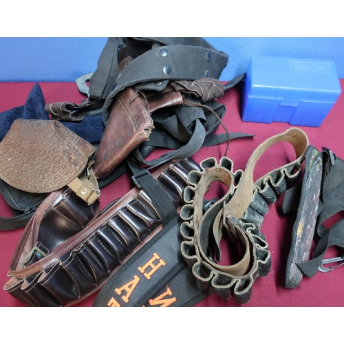 478 - Box containing a quantity of various assorted cartridge belts, sight covers, slings, etc