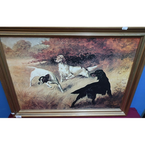 482 - Arriott framed and mounted oleograph print of sporting dogs (81cm x 61cm)