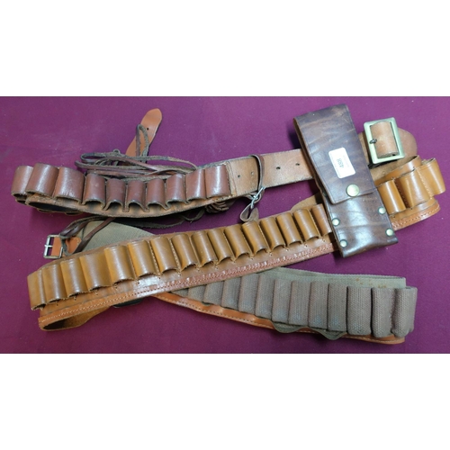 488 - Leather cartridge belt game carrier and pouch with dispatch clippers, another leather cartridge belt... 