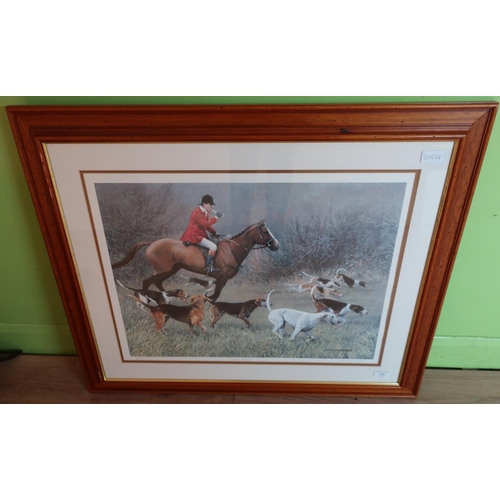 395 - Large framed and mounted signed Judi Kent Pyrah Limited Edition 80/100 hunting print 'Away, Away' (8... 