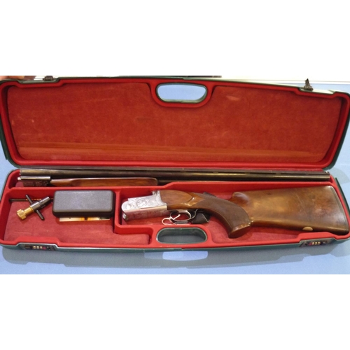 819 - Cased John MacNab Claymore 12 bore over & Under ejector shotgun with 29 1/2inch barrels with raised ... 