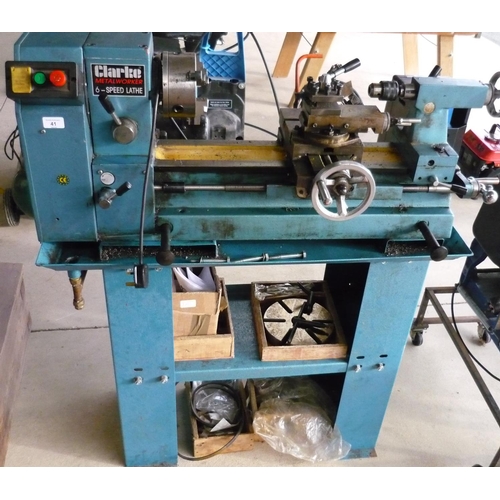 41 - Quality Clark metalworker 6 speed lathe with accessories