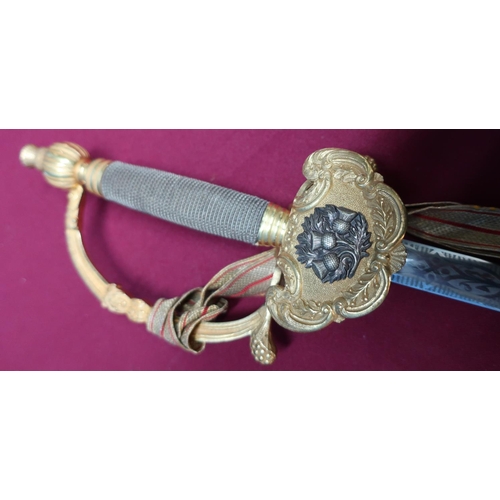 205 - Rare British Edward VII Royal Company of Archers dress sword complete with black leather and brass m... 