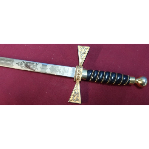 206 - Wilkinson Sword Company Welsh presentation sword with engraved blade and cross hilt