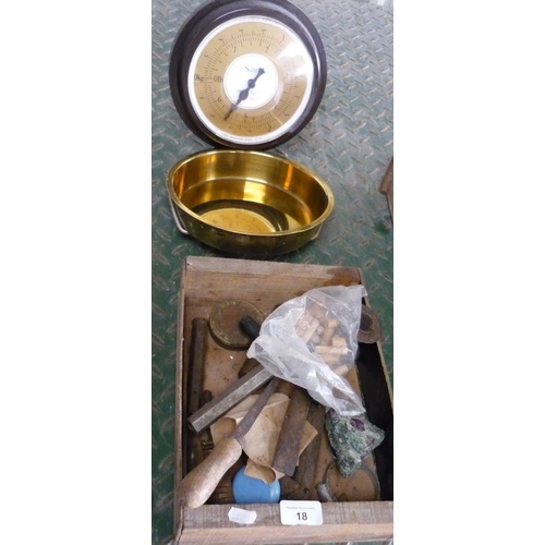 18 - Slater scales with brass pan and small box of tools