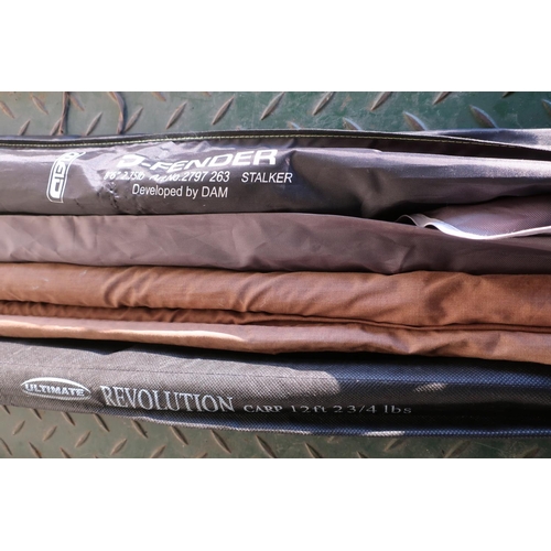 370 - Four carp rods including a three piece Sundridge, a Ultimate Revolution Carp (12ft), J-Fender (8ft'6... 