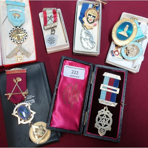 222 - Collection of various assorted Masonic jewels and medals including Lodge of The Golden Fleece, a sil... 