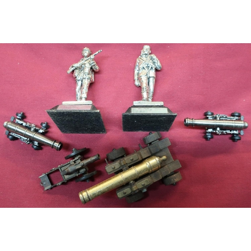 227 - Two silver plated military statuettes of a 1940 Paratrooper and Battle of Britain Pilot, and a selec... 