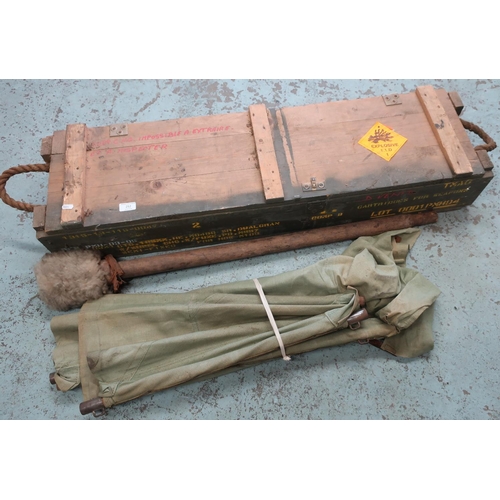 252 - Rectangular military wooden packing crate marked 'Cartridges For Weapons' containing various items i... 