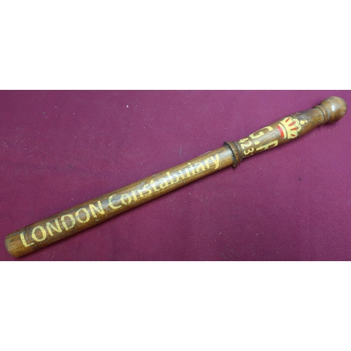 254 - Turned ash truncheon (length 50cm) with later painted detail for London Constabulary