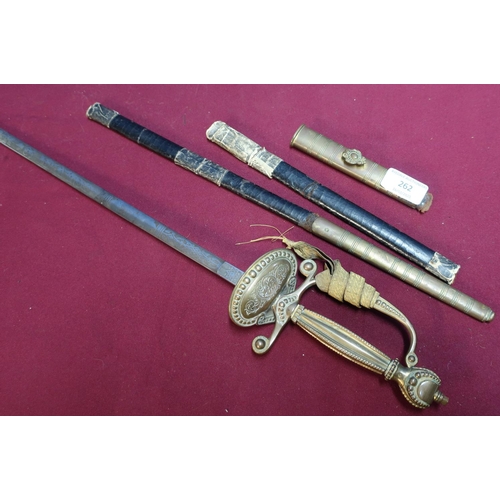 262 - George V court style dress sword with 31 inch double edge blade with engraved detail and crowned GR ... 