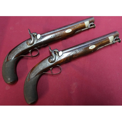 265 - Pair of 16 bore percussion officers belt/dueling pistols by Hollis & Sheath of Birmingham (circa 184... 