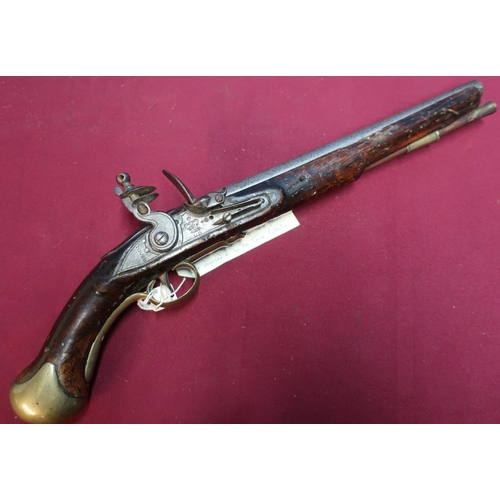 266 - 1796 Pattern Sea Service flintlock pistol .56 cal, with tower markings, the lock with crowned GR, wi... 