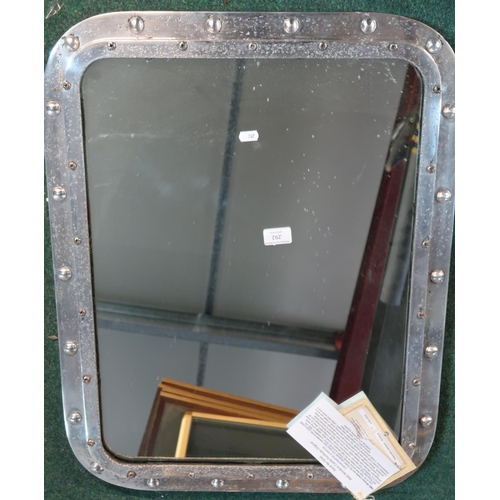 292 - Large polished metal ship port hole fitted with mirrored panel from RMS Windsor Castle, with certifi... 