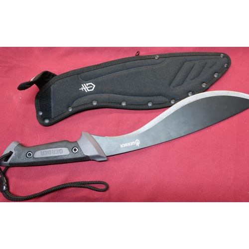 523 - Gerber as new machete with blackened blade and webbing sheath