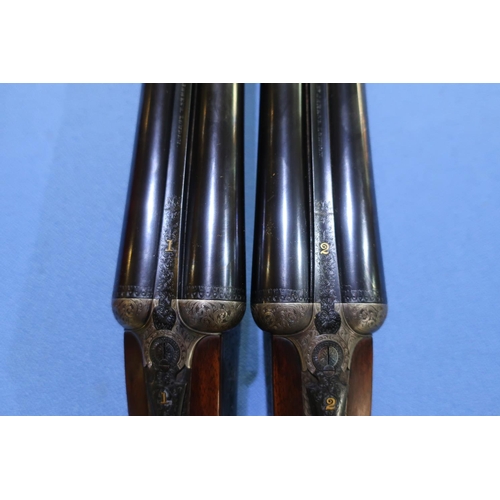 864 - Cased pair of William Evans 12 bore side by side side-lock ejector shotguns with 28 inch barrels, ch... 