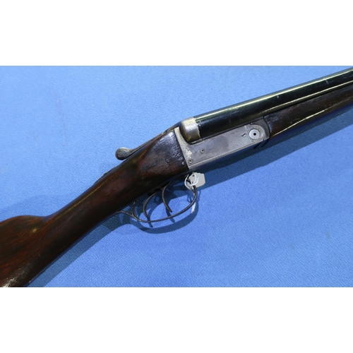 908 - Belgium 20 bore side by side shotgun with barring action and over painted barrels, serial no. 64723 ... 