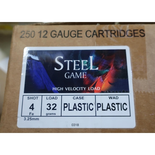 946 - Case of 250 Steel Game 12 bore 4-32 shotgun cartridges