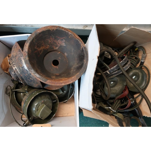143 - Selection of circa 1950s military tannoy systems, two boxes of various assorted military comms kit i... 