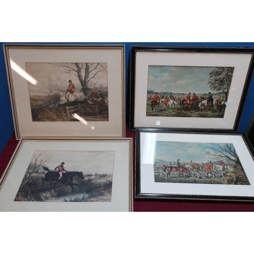 483 - Set of four framed & mounted coloured hunting prints and two pairs of similar pictures (8)