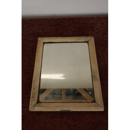 605 - Small 19th C mirror in painted pine distressed frame (23cm x 28cm)