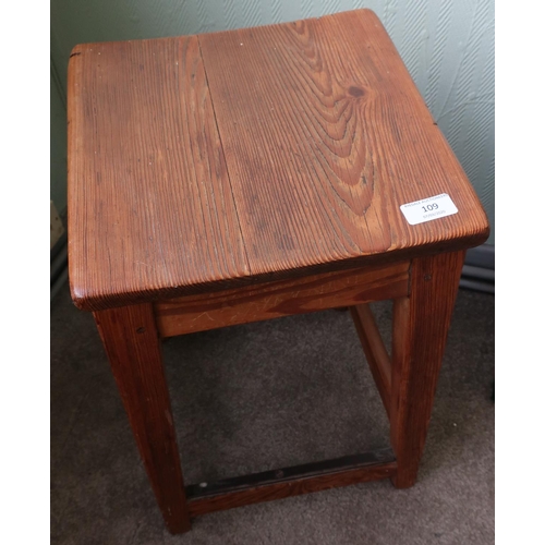 109 - Early 20th C pine square top four legged stool