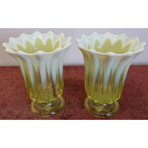 11 - Pair of unusual 20th C molded luminous type glass vases (height 18cm)