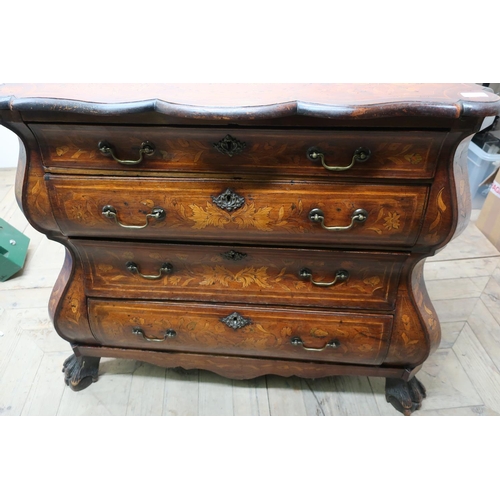 116 - 19th C Dutch style walnut marquetry inlaid chest of four drawers on lion paw feet (88cm x 54cm x 84c... 