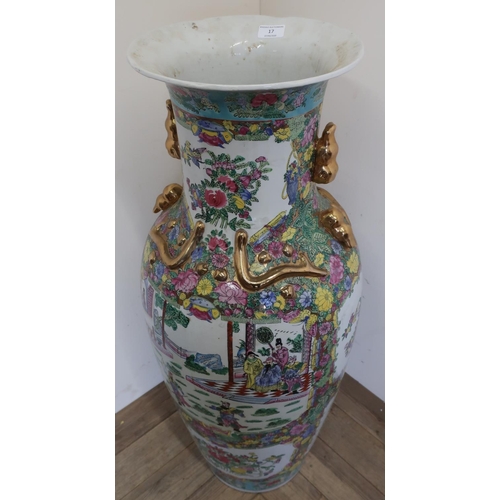 17 - Extremely large 20th C Chinese Canton Famille rose floor vase with gilt detail and various panels (h... 