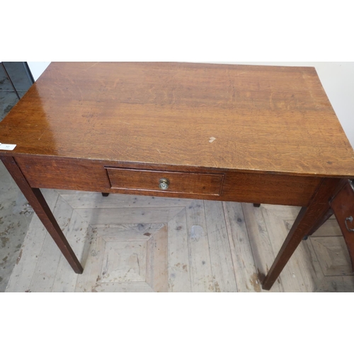50 - Early 19th C oak single drawer side table on square supports (92cm x 52cm x 77cm)