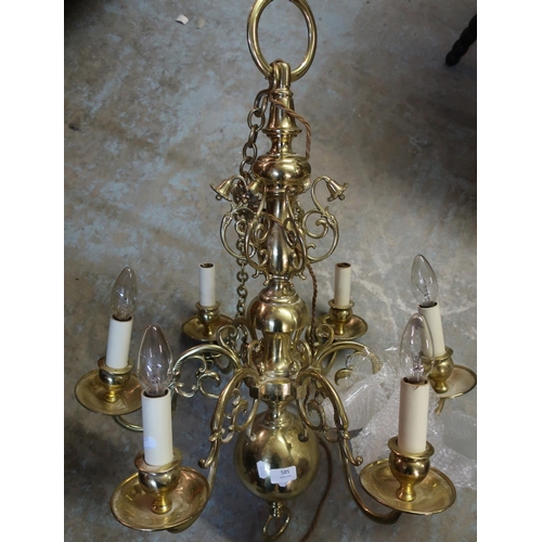 585 - Elaborate brass six branch chandelier