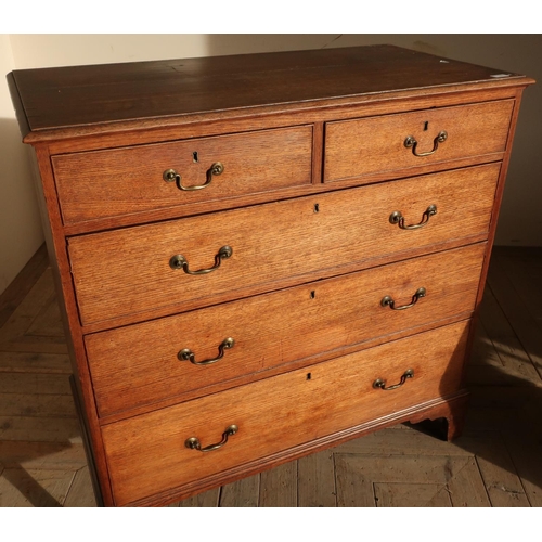 73 - 19th C oak chest of two short above three long drawers (102cm x 52cm x 103cm) (Damage to bracket foo... 