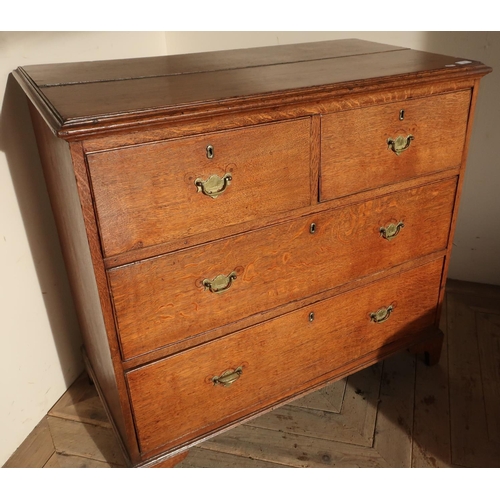 74 - 19th C oak chest with two short deep drawers above three long drawers on raised bracket supports (99... 