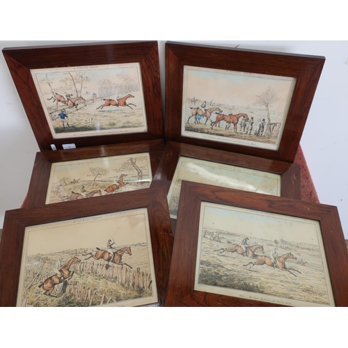 77 - Set of 6 rosewood framed H.Elken coloured hunting prints (A steeple chase) (40cm x 33cm including fr... 