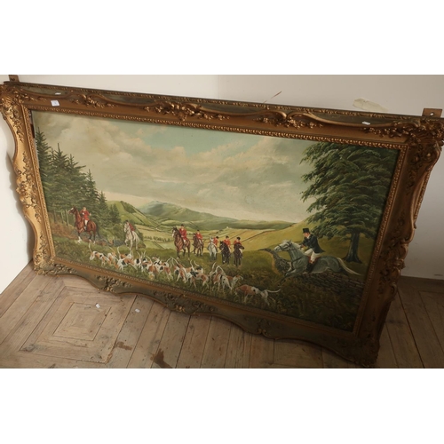 78 - Extremely large gilt framed oil on board painting of hunting scene in rural setting by W. Hobson (17... 