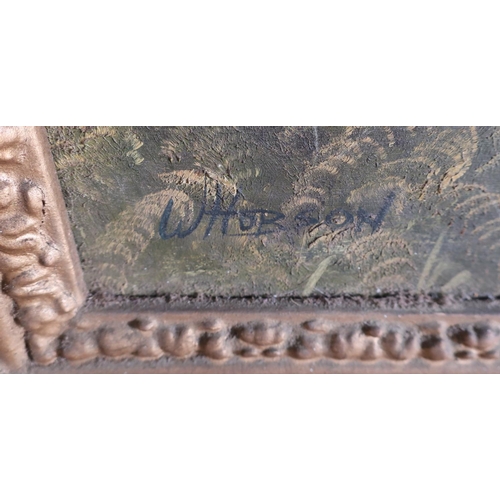 78 - Extremely large gilt framed oil on board painting of hunting scene in rural setting by W. Hobson (17... 