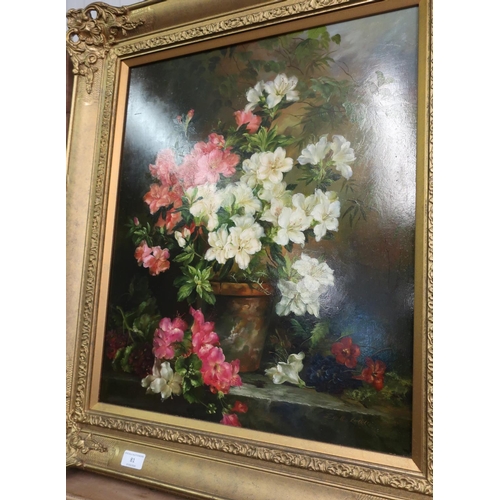 81 - Gilt framed oil on board still life painting signed lower right Eioillio Greco (71 x 81 cm including... 