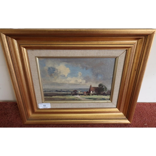 82 - Framed and mounted oil on board painting of landscape scene by Kenneth Dempton (37 x 30 cm including... 