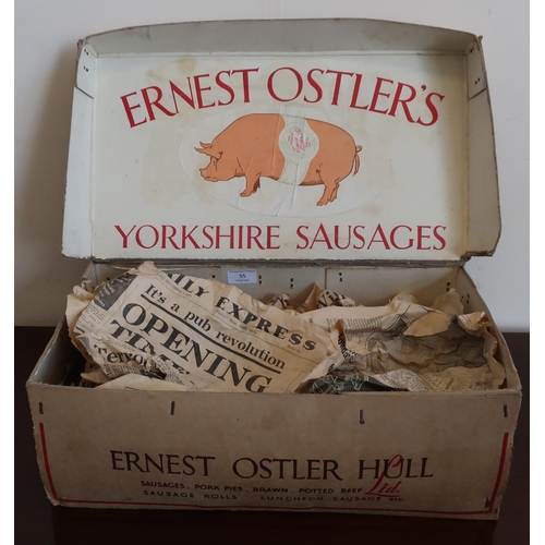 55 - Vintage Ernest Ostler's Yorkshire Sausages sausage box, the inside with print of Ernest Ostler's Lim... 