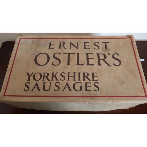 55 - Vintage Ernest Ostler's Yorkshire Sausages sausage box, the inside with print of Ernest Ostler's Lim... 
