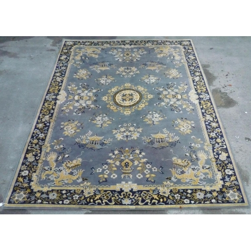 613 - Oriental pattern wool rug, grey ground with floral pattern border (202cm x 297cm)