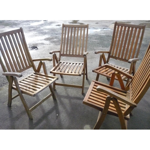 1 - Four adjustable wooden garden chairs